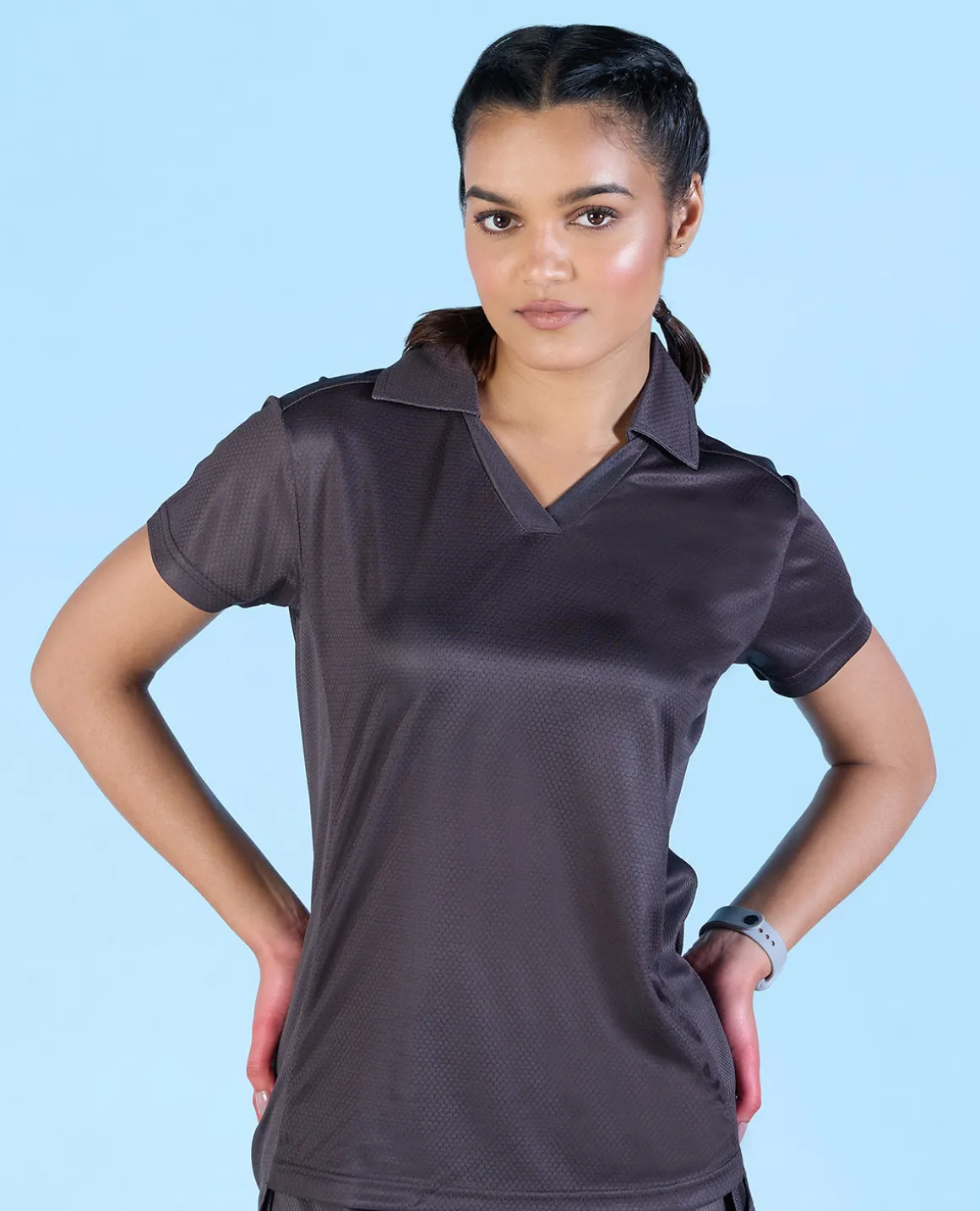 Airy Match Polo Top Grey