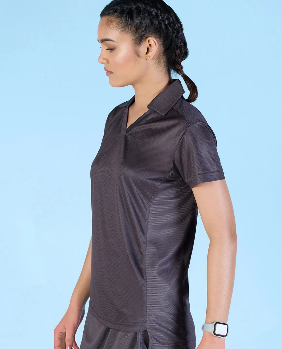 Airy Match Polo Top Grey