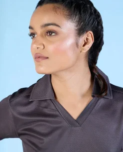 Airy Match Polo Top Grey