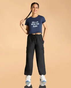 Cotton Crop Top and Mid Rise Solid Lightweight Cargo Pants Set