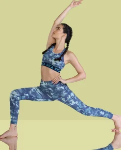 Cotton Printed Sports Bra & Leggings - Blue