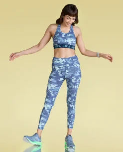 Cotton Printed Sports Bra & Leggings - Blue