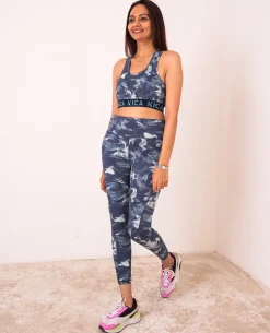 Cotton Printed Sports Bra & Leggings - Blue