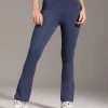 Criss-Cross Cotton Flare Pants Navy Blue