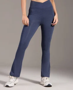 Criss-Cross Cotton Flare Pants Navy Blue