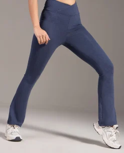 Criss-Cross Cotton Flare Pants Navy Blue