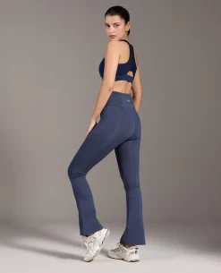Criss-Cross Cotton Flare Pants Navy Blue