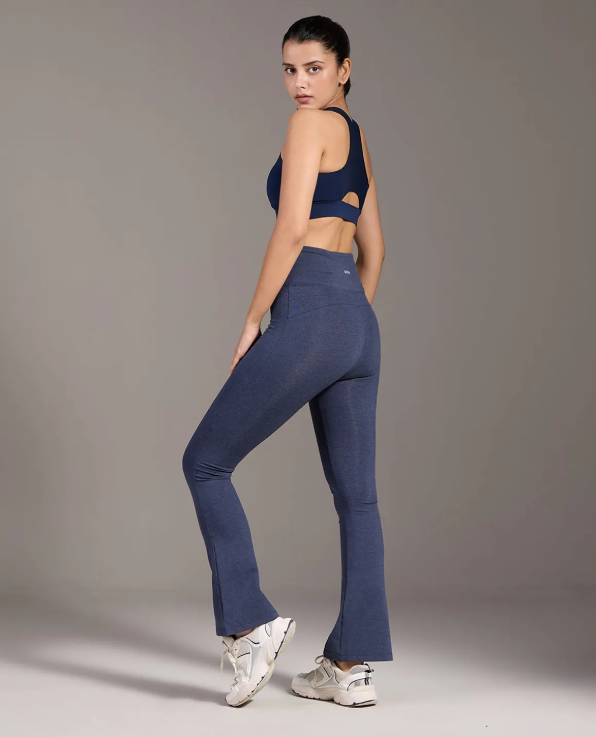 Criss-Cross Cotton Flare Pants Navy Blue