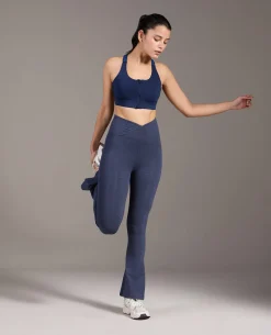 Criss-Cross Cotton Flare Pants Navy Blue