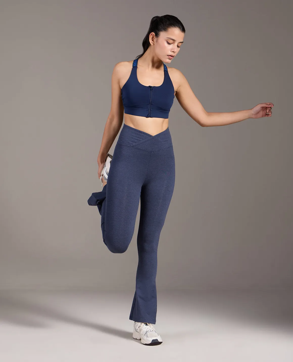 Criss-Cross Cotton Flare Pants Navy Blue