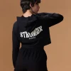 Cropped Cotton Terry Hoodie Black