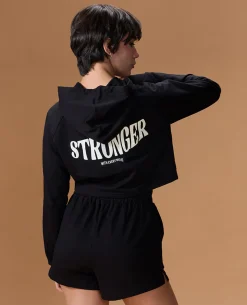 Cropped Cotton Terry Hoodie Black