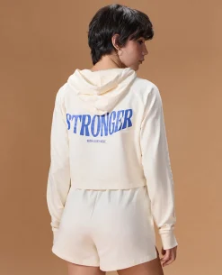 Cropped Cotton Terry Hoodie Off White