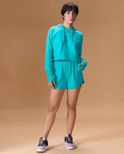 Cropped Cotton Terry Hoodie and Mid Rise Shorts Teal