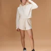 Cropped Cotton Terry Hoodie and Mid Rise Shorts White