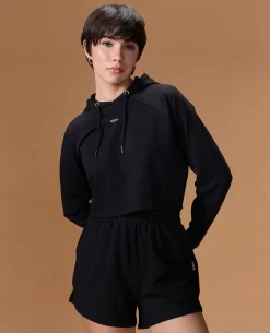 Cropped Cotton Terry Hoodie Black