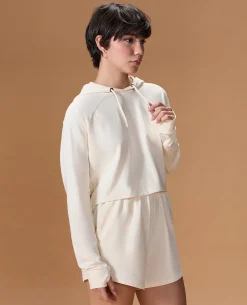 Cropped Cotton Terry Hoodie Off White