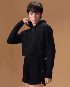 Cropped Cotton Terry Hoodie Black