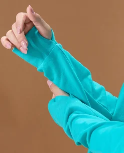 Cropped Cotton Terry Hoodie Teal