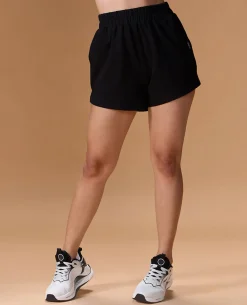 Cropped Cotton Terry Hoodie and Mid Rise Shorts Black