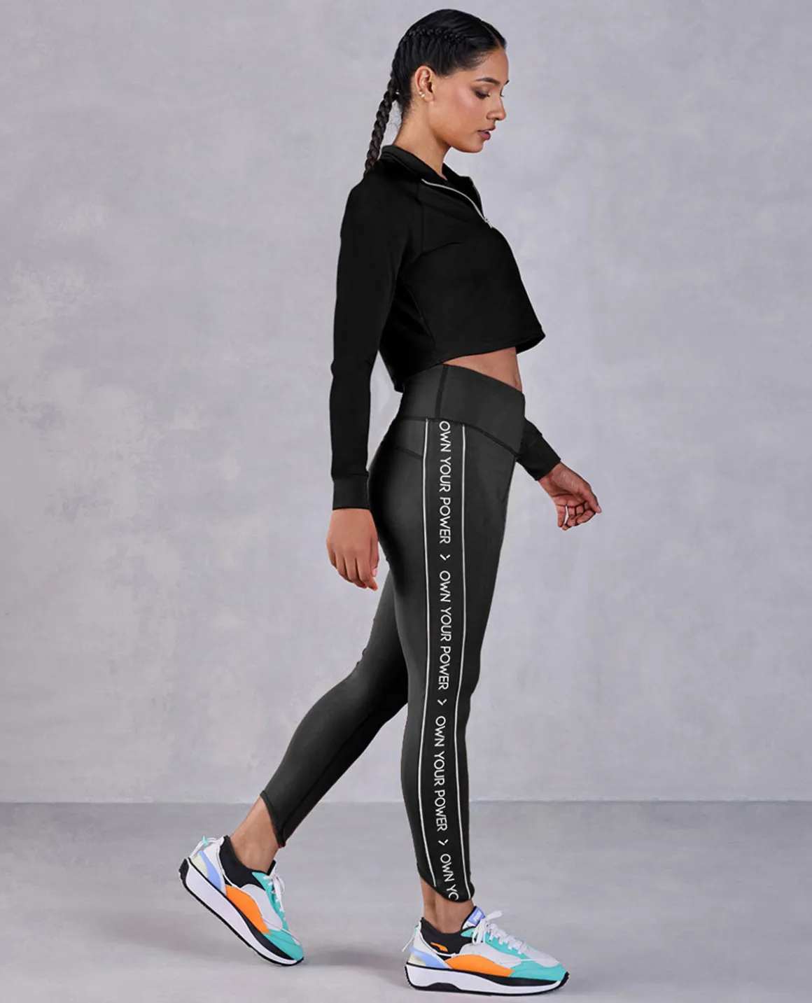 Full Sleeve Running Top & High Waisted Leggings In Second Skin Fabric Black