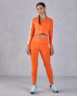Full Sleeve Running Top & High Waisted Leggings In Second Skin Fabric Orange