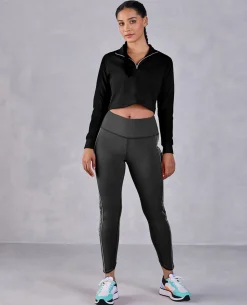 Full Sleeve Running Top & High Waisted Leggings In Second Skin Fabric Black