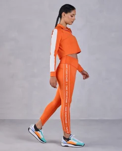 Full Sleeve Running Top & High Waisted Leggings In Second Skin Fabric Orange