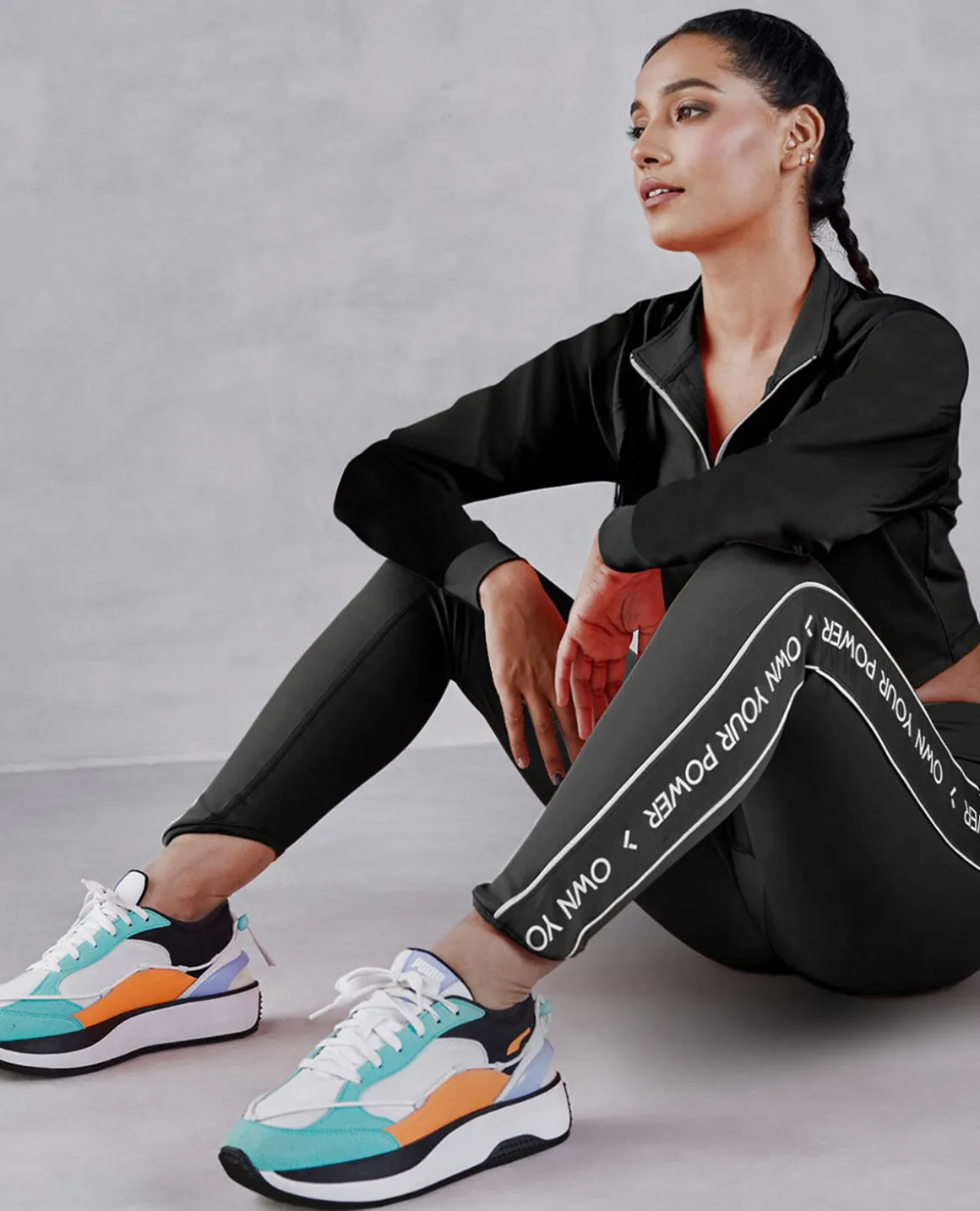 Full Sleeve Running Top & High Waisted Leggings In Second Skin Fabric Black