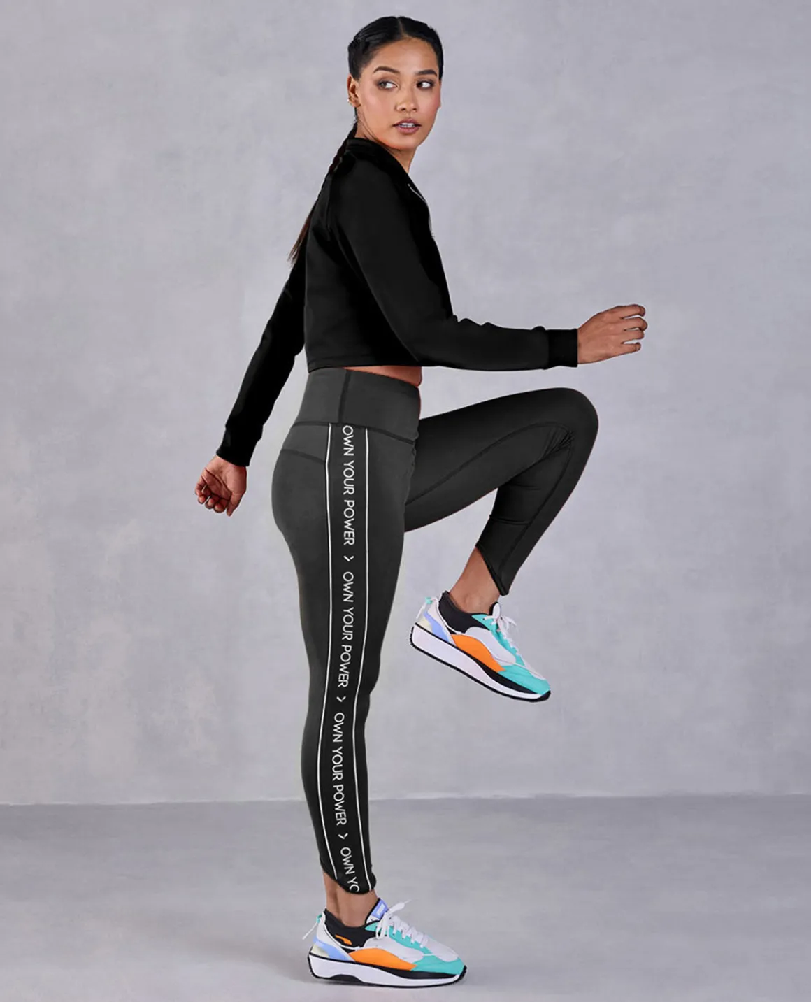 Full Sleeve Running Top & High Waisted Leggings In Second Skin Fabric Black