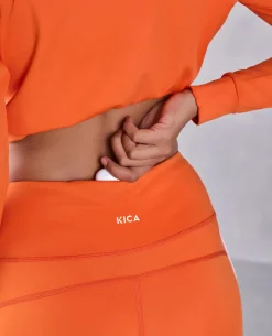 Full Sleeve Running Top & High Waisted Leggings In Second Skin Fabric Orange