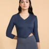 Full Sleeves Crop Top in Feather Feel Fabric Grey