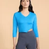 Full Sleeves Crop Top in Feather Feel Fabric Cobalt Blue