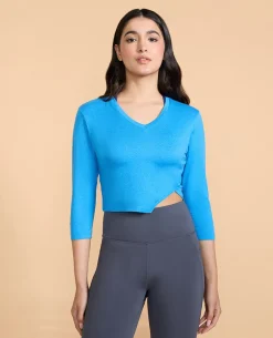 Full Sleeves Crop Top in Feather Feel Fabric Cobalt Blue