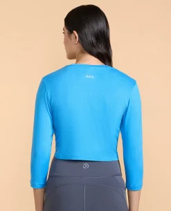 Full Sleeves Crop Top in Feather Feel Fabric Cobalt Blue