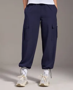 High Waist Cargo Pants In Max Dry Fabric Navy Blue