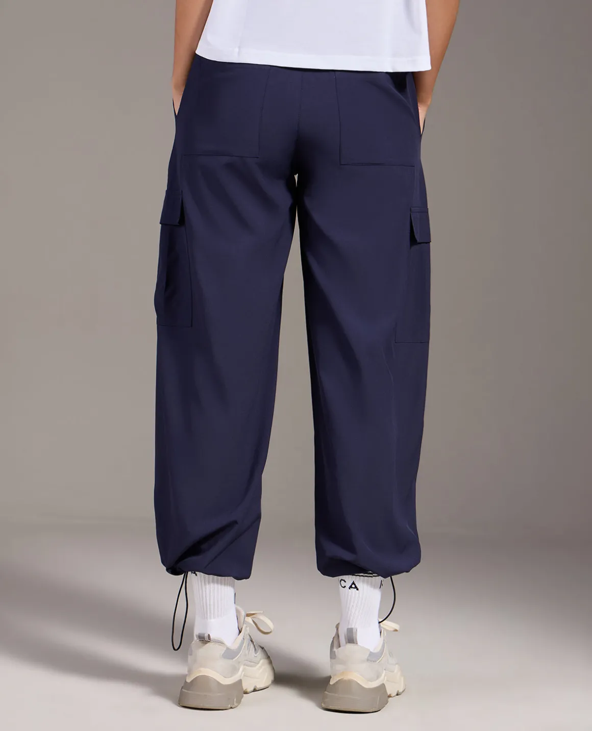 High Waist Cargo Pants In Max Dry Fabric Navy Blue