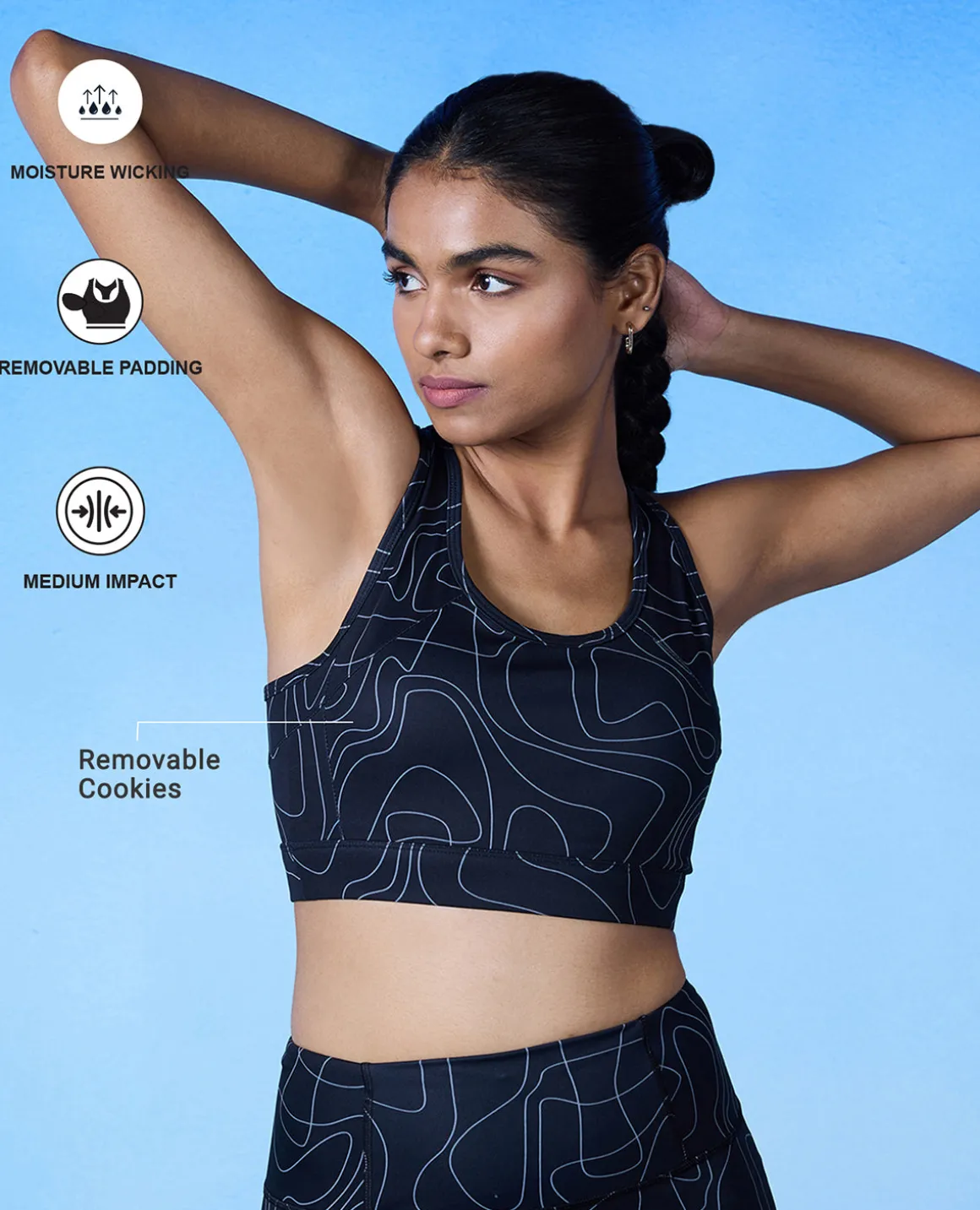 Nykd All Day On-Trend Sports Bra With Keyhole Back - NYK082 - Doodle Black Print