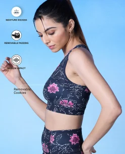 Nykd All Day On-Trend Sports Bra With Keyhole Back - NYK082 - Batik Black Print