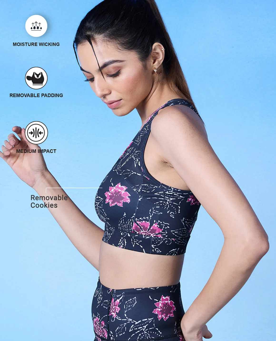Nykd All Day On-Trend Sports Bra With Keyhole Back - NYK082 - Batik Black Print