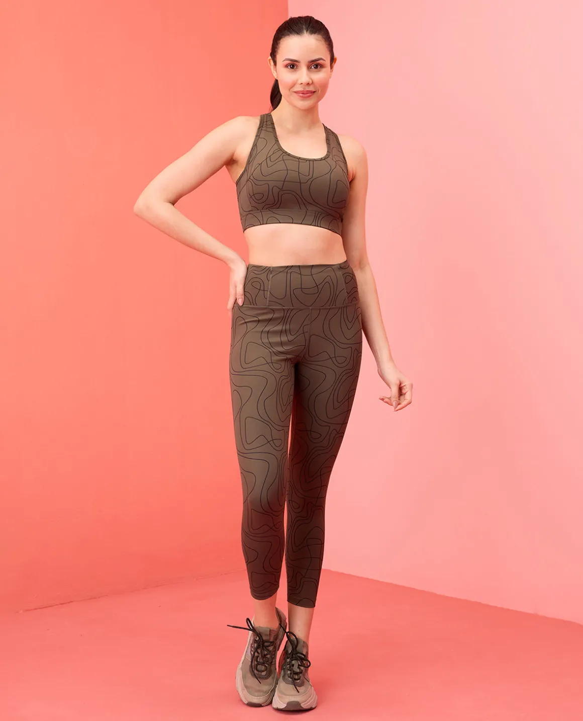 Nykd All Day On-Trend Sports Bra With Keyhole Back - NYK082 - Doodle Olive Print