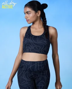 Nykd All Day On-Trend Sports Bra With Keyhole Back - NYK082 - Doodle Black Print