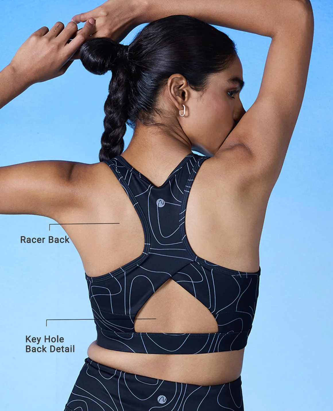 Nykd All Day On-Trend Sports Bra With Keyhole Back - NYK082 - Doodle Black Print