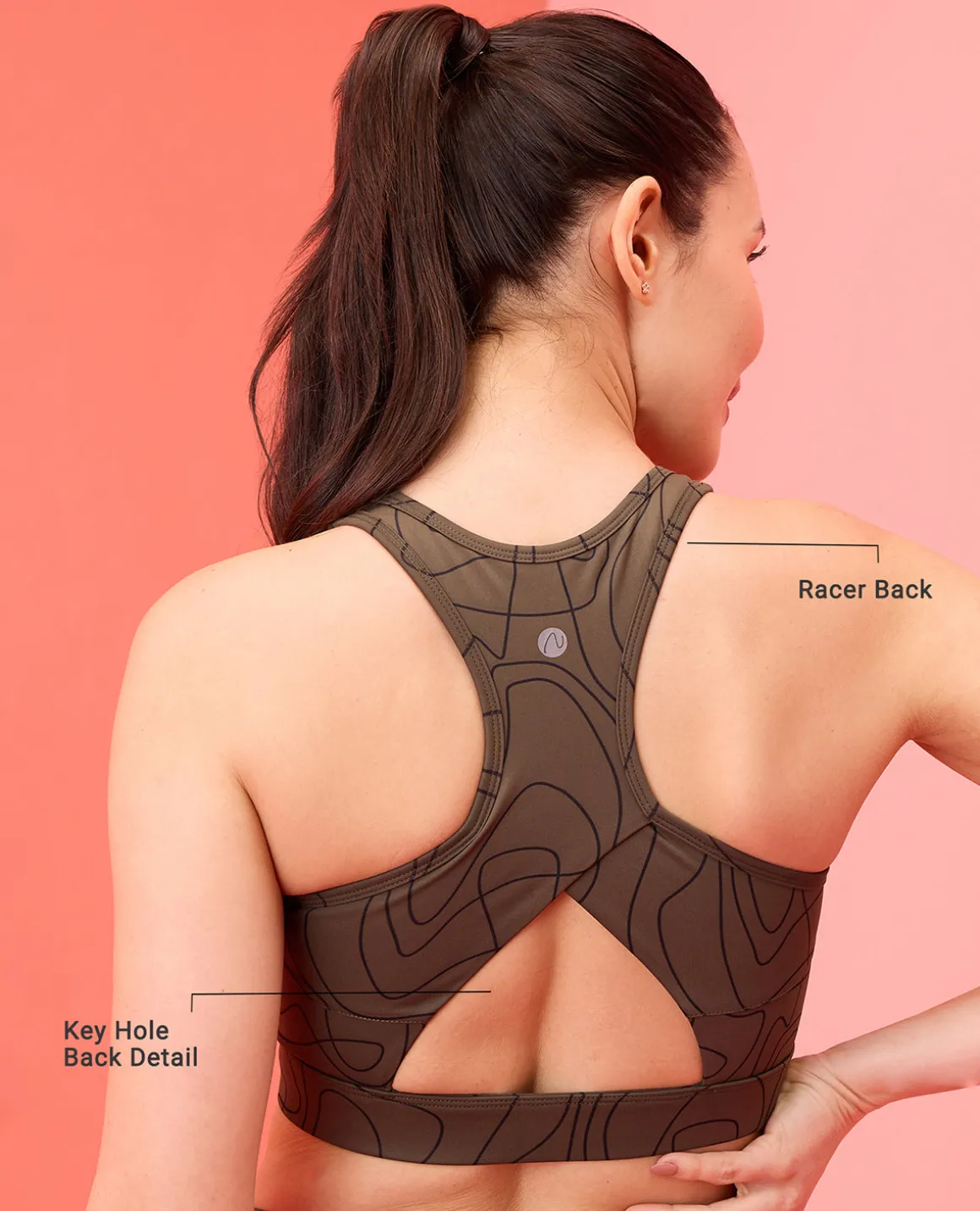 Nykd All Day On-Trend Sports Bra With Keyhole Back - NYK082 - Doodle Olive Print