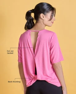 Nykd All Day Textured Cutout Back Knot Overlay - NYAT267-Pink melange