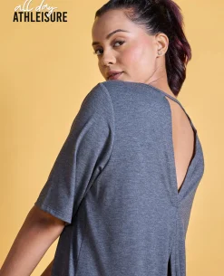 Nykd All Day Textured Cutout Back Knot Overlay - NYAT267- Black melange