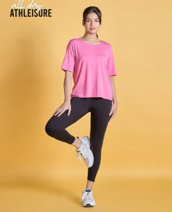 Nykd All Day Textured Cutout Back Knot Overlay - NYAT267-Pink melange