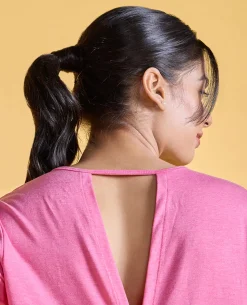 Nykd All Day Textured Cutout Back Knot Overlay - NYAT267-Pink melange