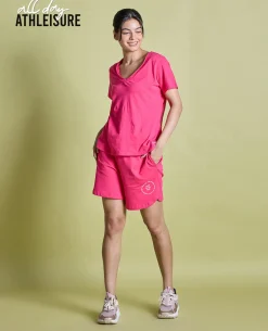 Nykd All Day V Neck Slub Cotton tee - NYLE512 - Raspberry sorbet