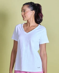 Nykd All Day V Neck Slub Cotton tee - NYLE512 - Bright White